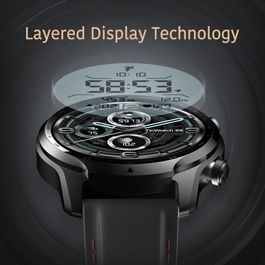 Smartwatch TicWatch, GPS Wear, OS, affichage double couche, Snapdragon Wear 4100