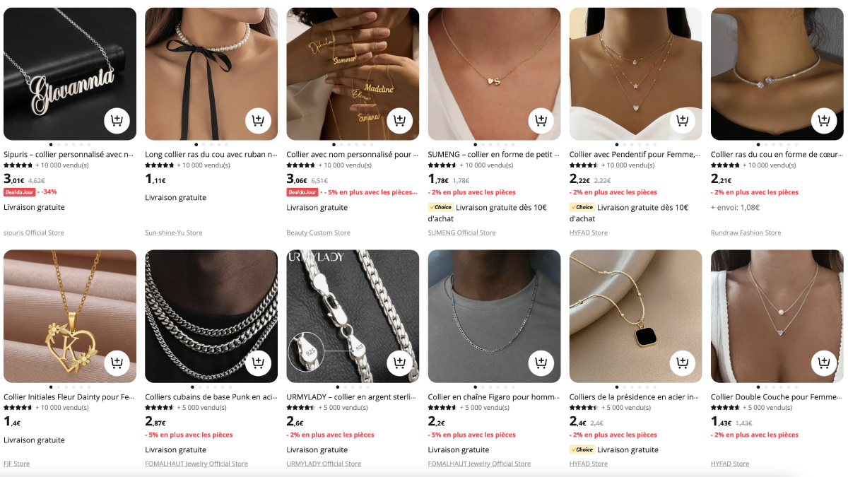Jewelry searches on Aliexpress