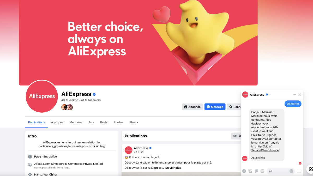 Contacter le service client Aliexpress sur les réseaux sociaux